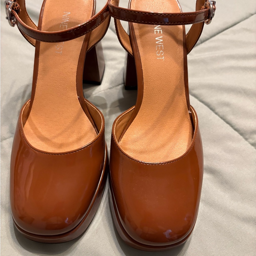 Nine West Brown Chunky Heel Mary Jane